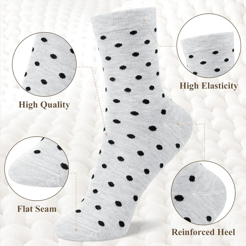 Socksfad Store 6 Pairs Cotton Crew Socks for Women, Breathable Novelty Funny Striped Dot Casual Cute Calf Socks Size 6-12 - Image 3